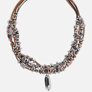 $310 Uno de 50 Multi Strand leather Silver plated Beaded Necklace Choker BOHO